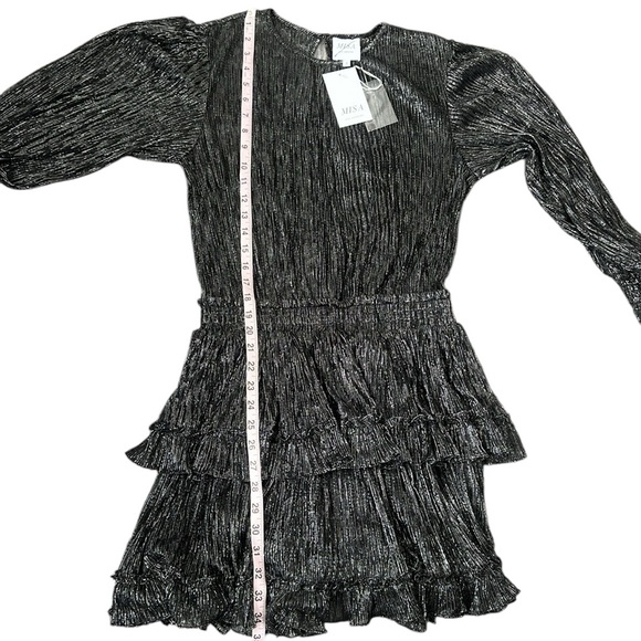 NWT Misa Los Angeles Black Silver Sheer Bodice Ruffled L/S Mini Dress Small - Picture 10 of 10